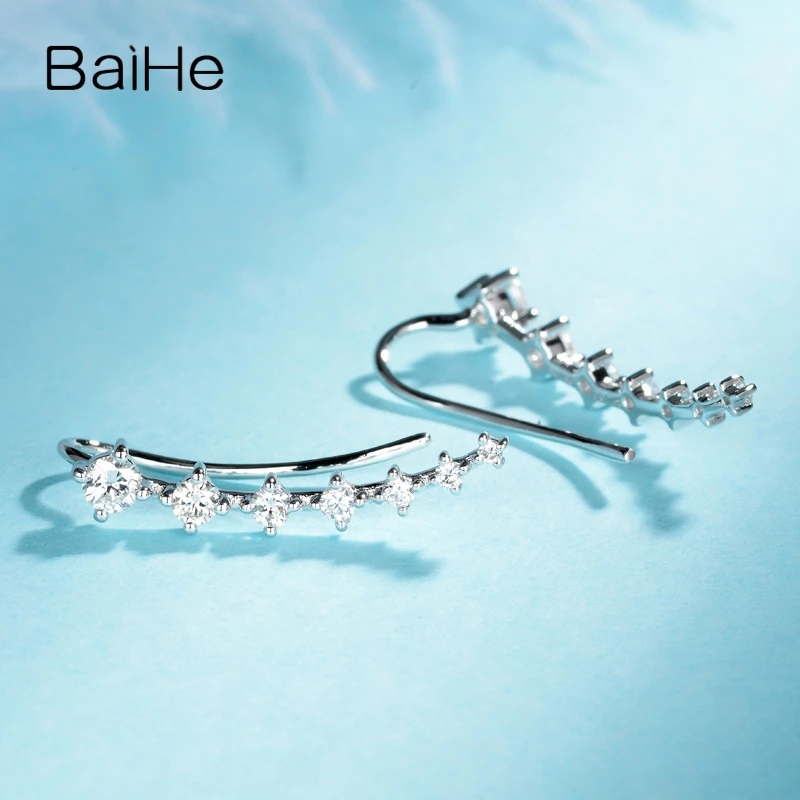 BAIHE Solid 14 K белое золото 0.40ct(всего) H/SI натуральные бриллианты свадебные женские модные ювелирные изделия серьги-гвоздики