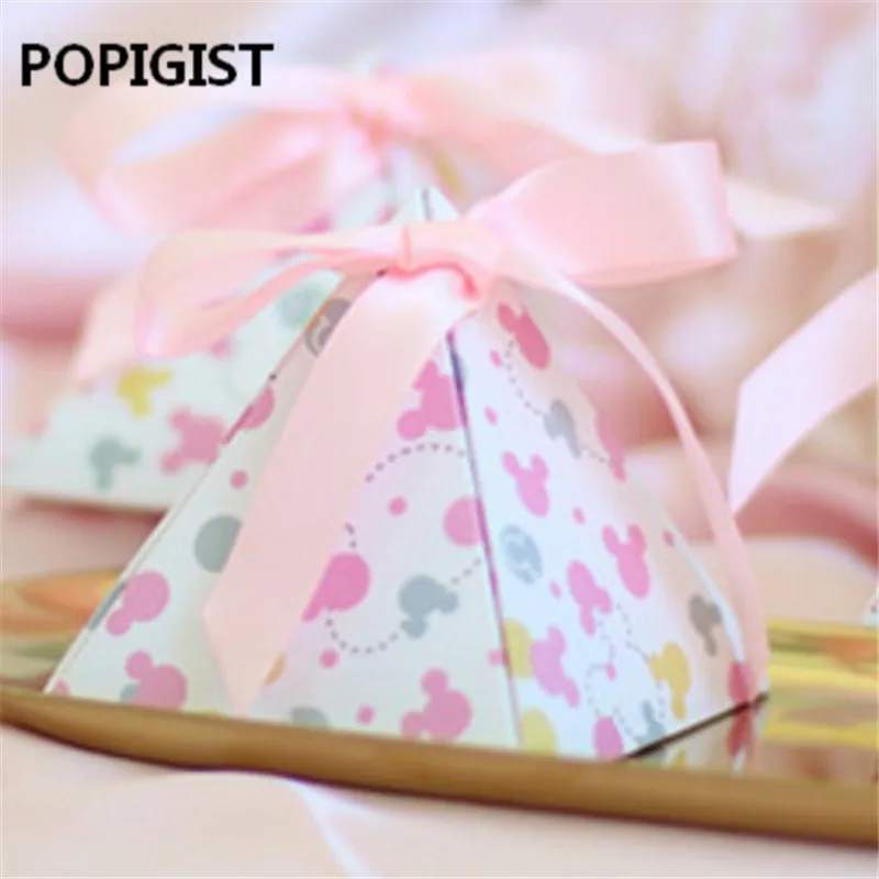 box card ribbon Креативные коробки с рисунком Минни в горошек для детей, для душа, конфетные коробки для детей, для девочек, для дня рождения, для вечеринок, подарочные коробки, Bomboniere - Цвет: box card ribbon