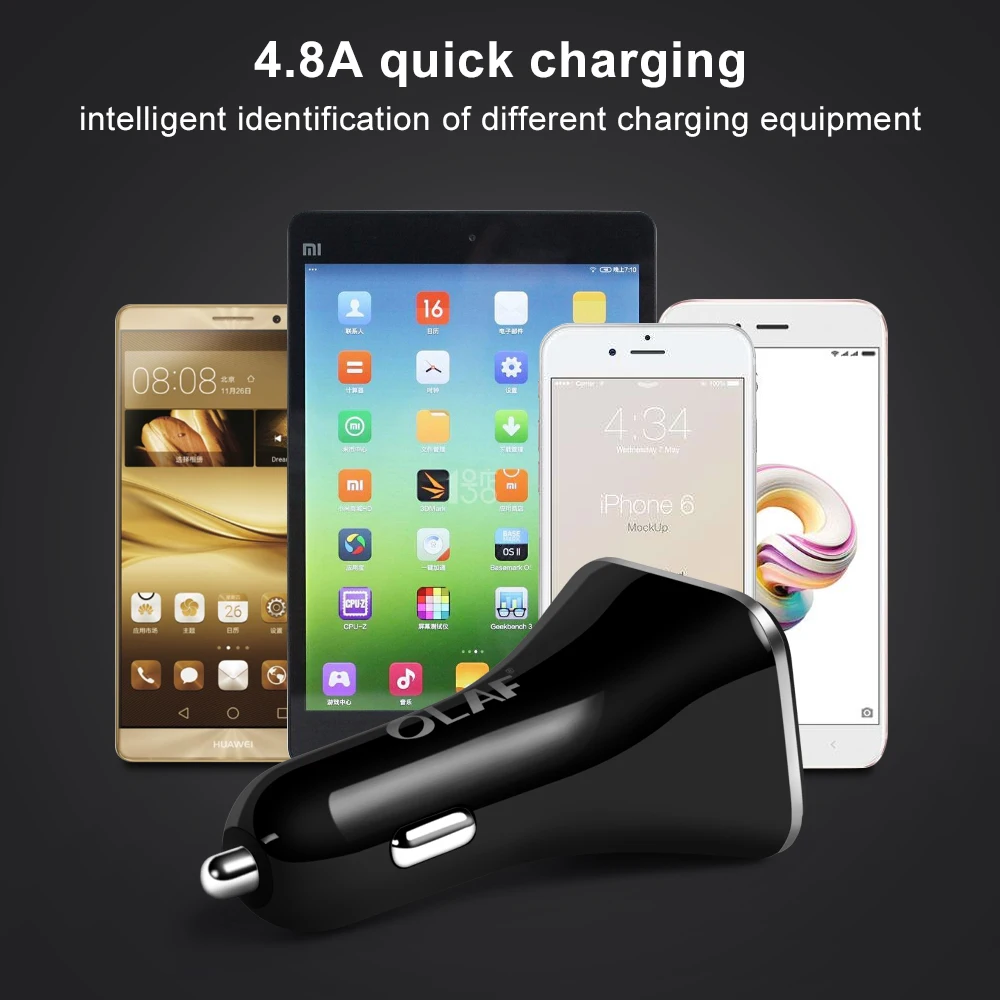 OLAF Dual USB Автомобильное зарядное устройство с умным светодиодный дисплеем для мобильного телефона автомобильное зарядное устройство адаптер зарядное устройство для телефона 4.8A для Apple для Android и т. Д