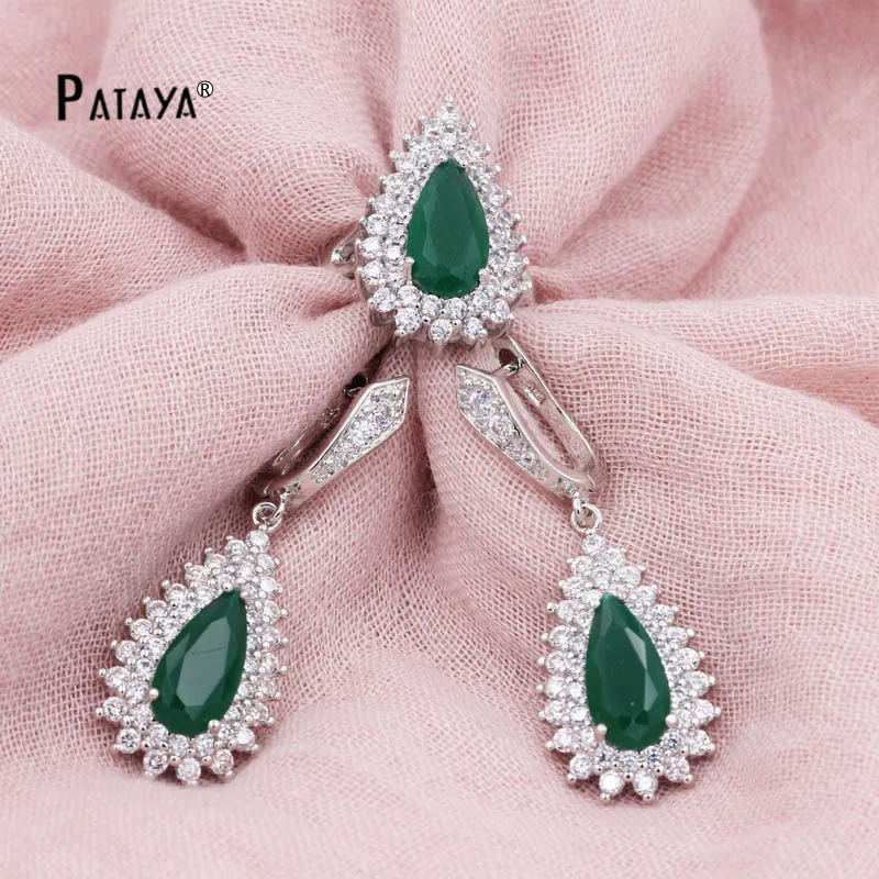 Комплект свадебных украшений из серег и кольца с натуральным белым золотом|wedding