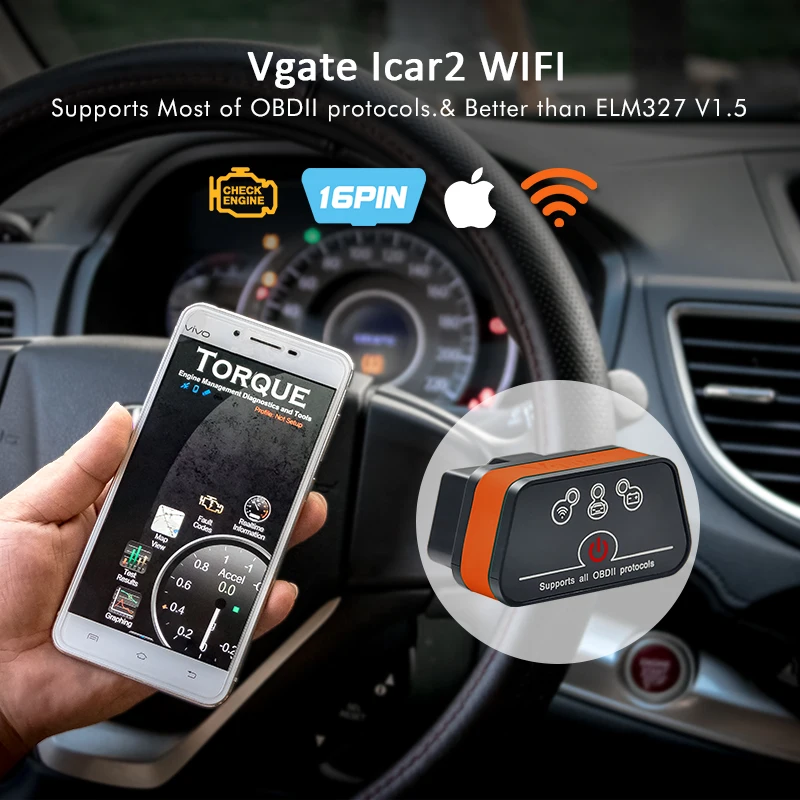 Диагностический сканер Vgate iCar 2 OBDII ELM327 iCar2 Wi Fi/BT OBD2 для IOS iPad Android|obd2 diagnostic tool|elm327 icar2