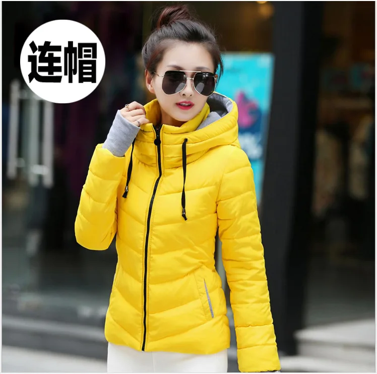 Women jacket fashion temperament collar cotton coat long sleeve short hooded winter new style ladies cotton suit slim jacket