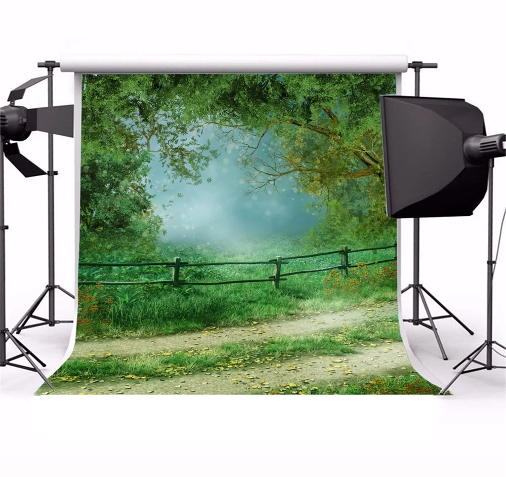 Фоны для фотостудии Laeacco Green Spring Wood Fence в горошек сказочные детские фоны