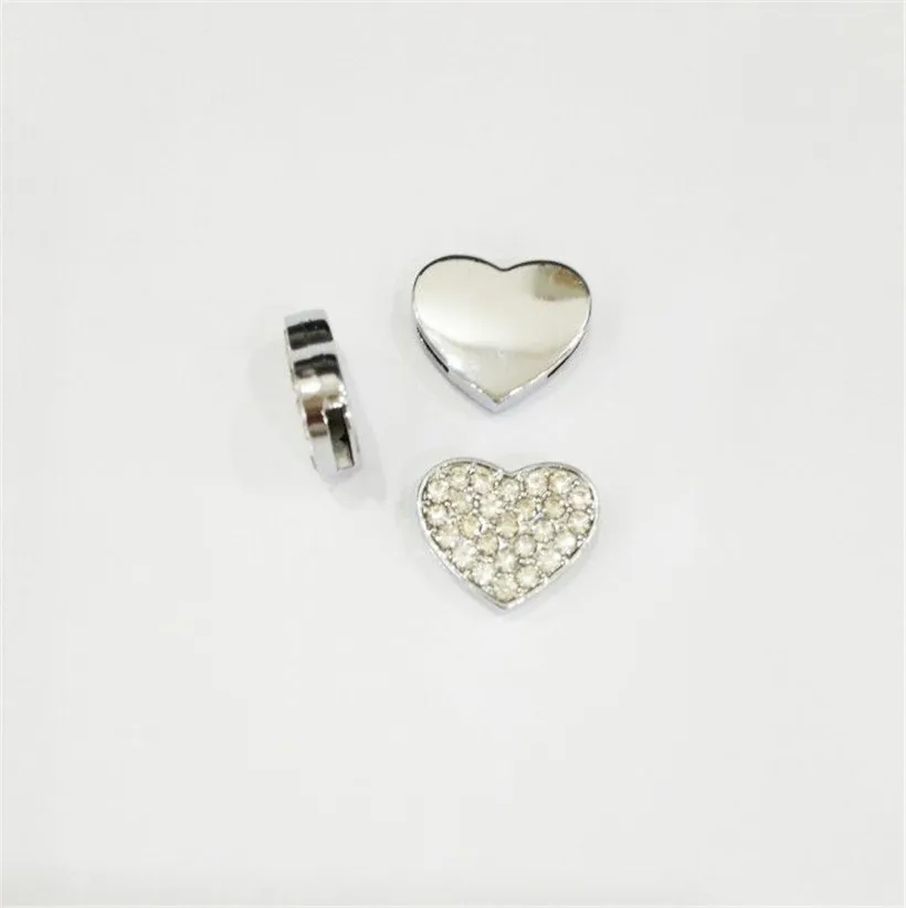 50pcs 8mm full rhinestone silver color Heart Slide Charms Fit Pet Dog Wristband Cat Tag Collar SL146 | Украшения и аксессуары