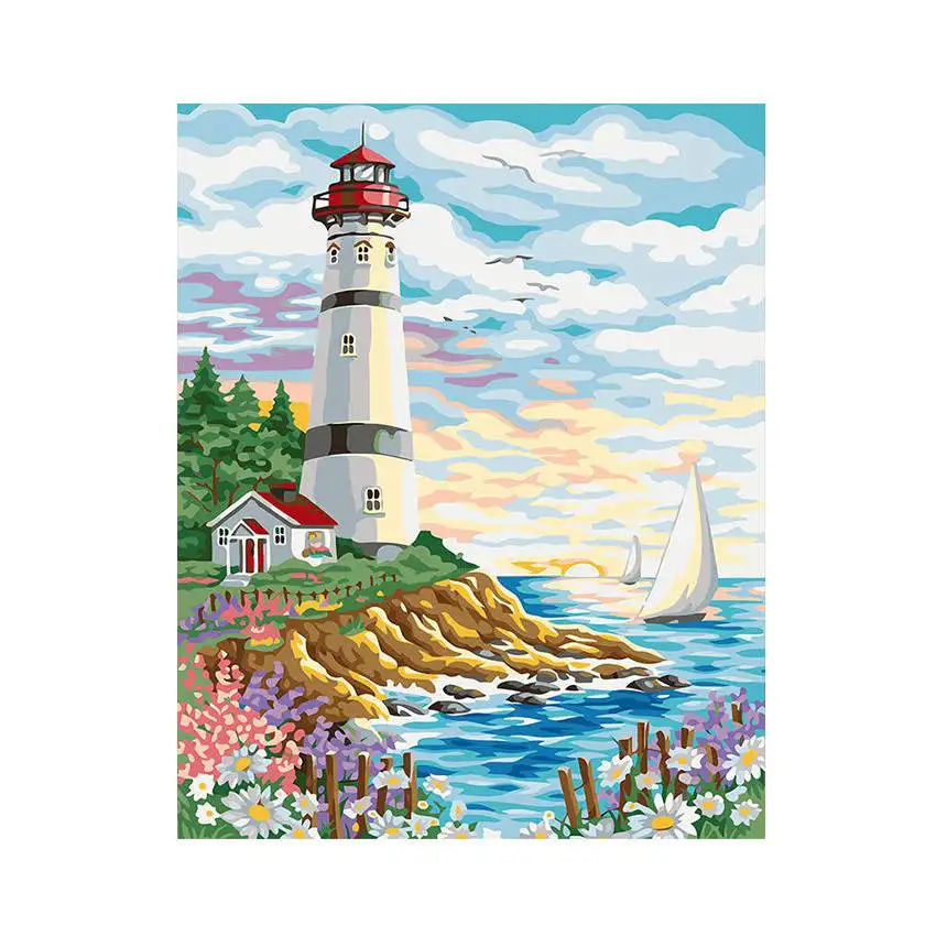 lighthouse Painting Diy живопись по номерам, картины по номерам, Настенная картина, поезд Цифровая живопись маслом - Цвет: lighthouse Painting