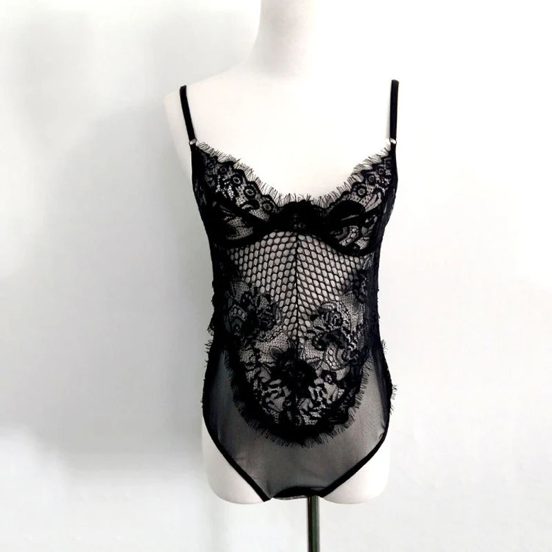 Женское боди с кружевом и ресничками сексуальное облегающее однотонное Боди без