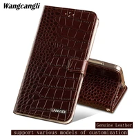 handmade crocodile pattern phone case for lg g7 genuine leather phone protection case business clamshell buckle phone shell