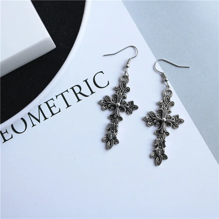 A174 Punk Retro Statement Big Silver Harajuku Spoon Fork Triangle Ruler Scissors Earings Women Jewelry Bijuteria Gifts | Украшения и