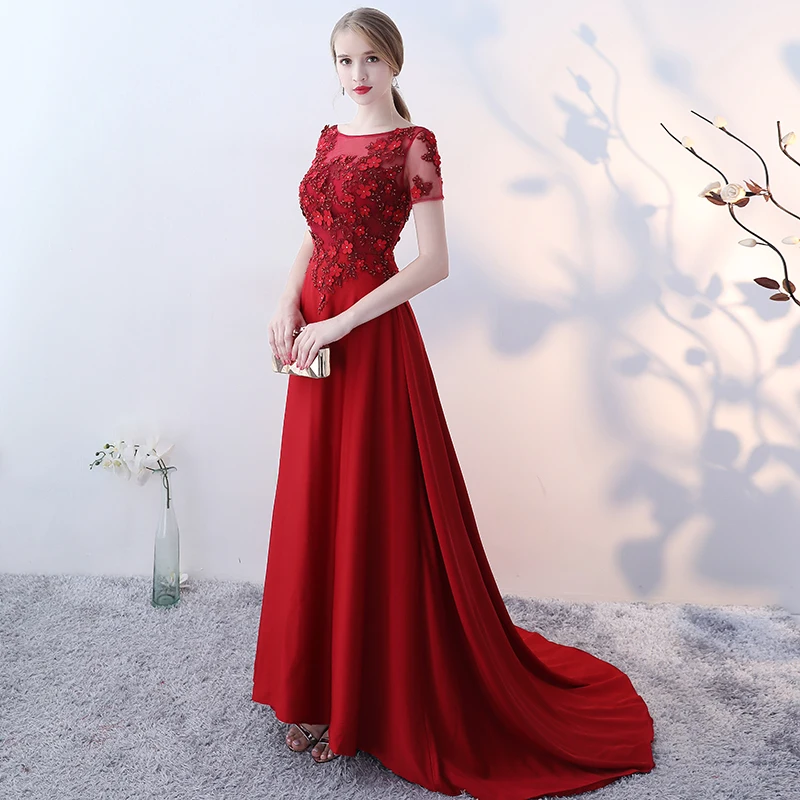 SSYFashion Новое роскошное атласное длинное вечернее платье невесты элегантное