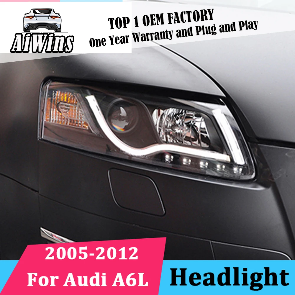 Aiwins автомобильный головной светильник для Audi A6L светодиодный бар DRL HID объектив Plug