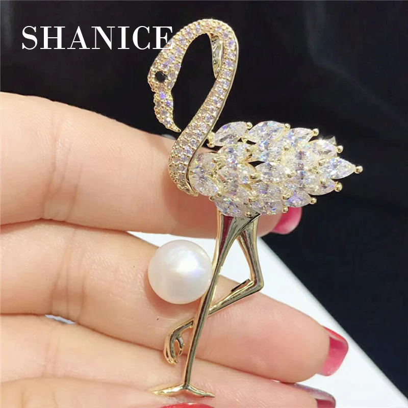 Милая брошь SHANICE в форме танцующего красного фламинго с микро ПАВЕ серебряные