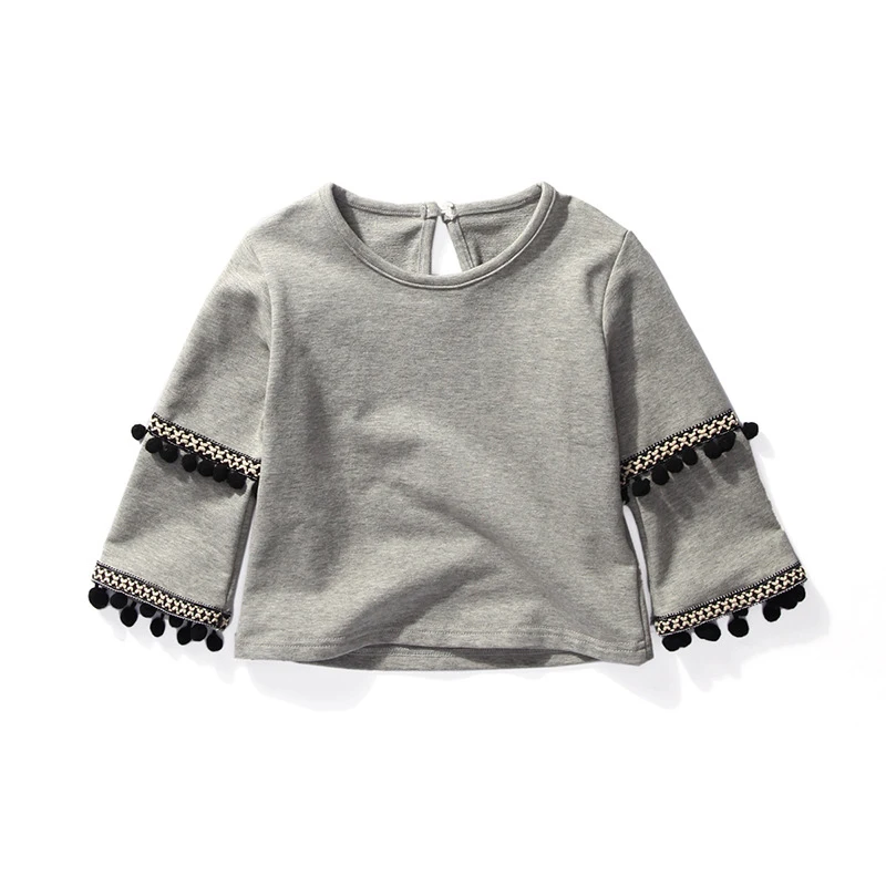 EABoutique Fashion Romantic Style Patch Double Tassels Sleeve girl winter top long sleeve Girls t-shirt | Мать и ребенок