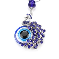 fashion blue crystal peacock key chain key ring trinket gift purse bag evil eye jewelry