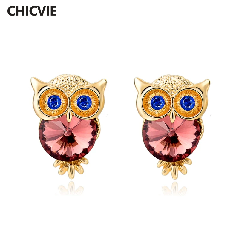 

CHICVIE Brand Crystal Owl Stud Earrings For Women Vintage Ethnic Gold Color Animal Earrings Fashion Jewelry Earring SER150084