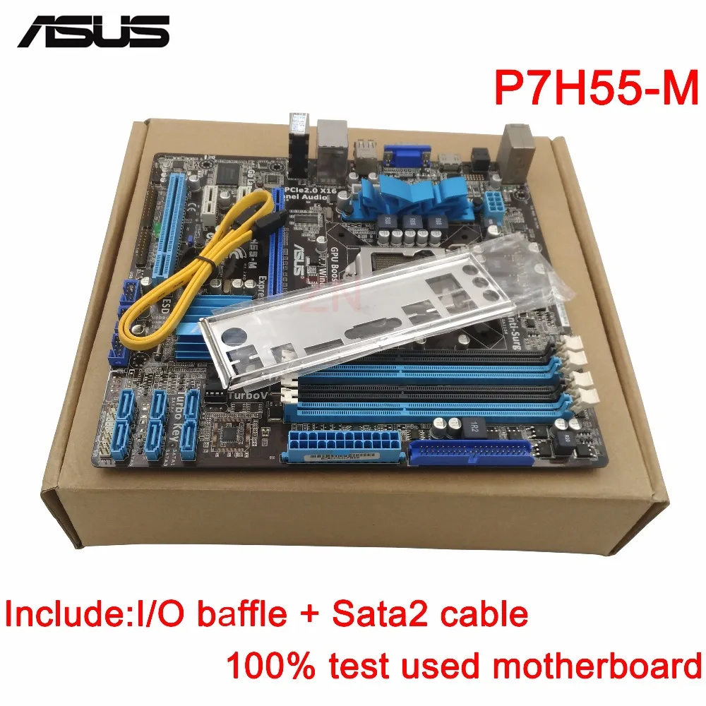 original Used Desktop motherboard For ASUS P7H55-M H55 Support LGA1156 I7 I5 I3 Maximum 4*DDR3 16GB 6*SATA II u ATX Main Board | Компьютеры