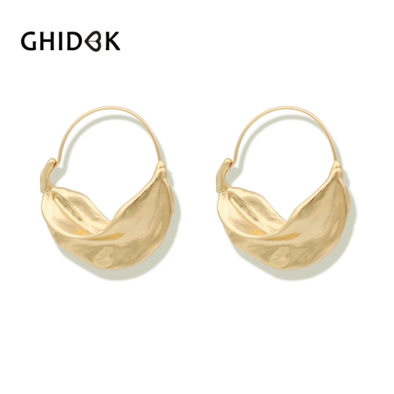 GHIDBK новые оригинальные металлические большие серьги-кольца с листьями