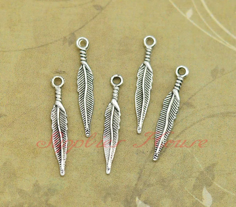 

100pcs-- Feather Charms, Antique Silver plated Feather Pendants/Charms, Feather pendant, DIY supplies,Jewelry accessories