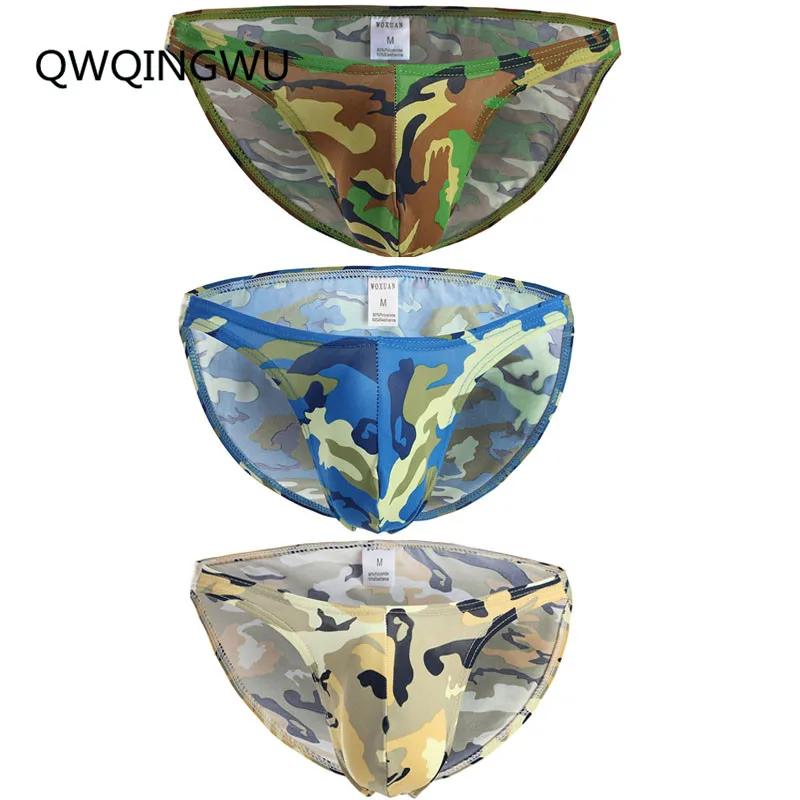 3PCS Sexy Underwear Men Low Waist Briefs Camouflage Shorts Cueca Panties Gay Man T-Back Pouch Seamless Underpants hombre Briefs