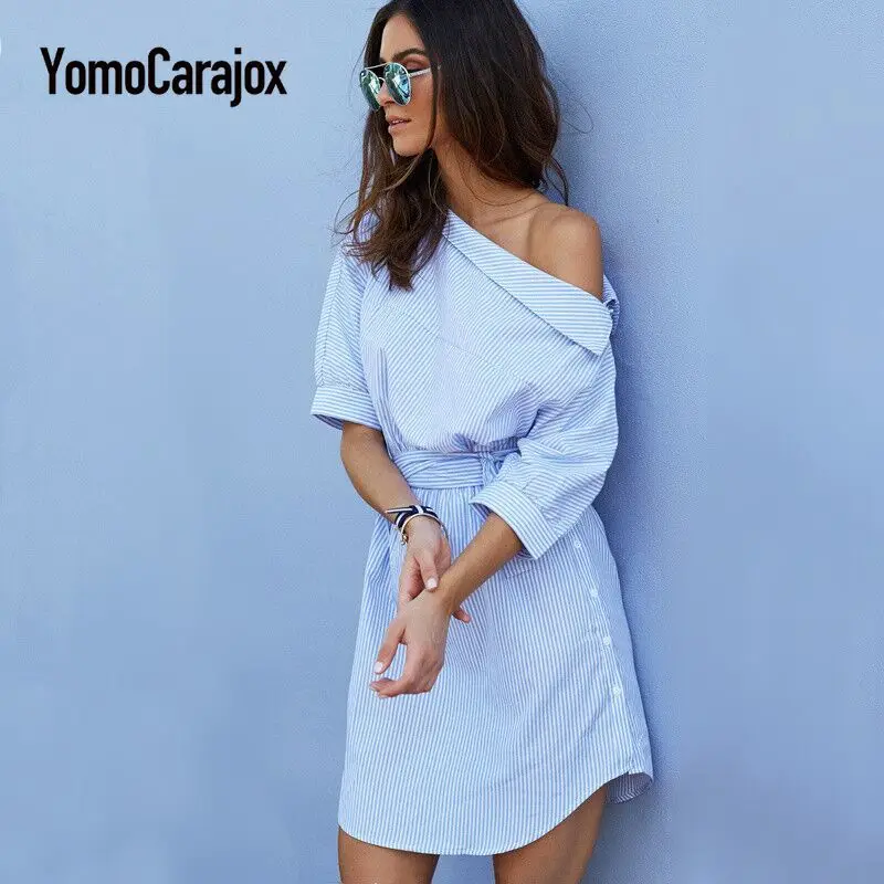 Женское летнее платье YomoCarajox Элегантное синее с открытыми плечами|party dresses|dress