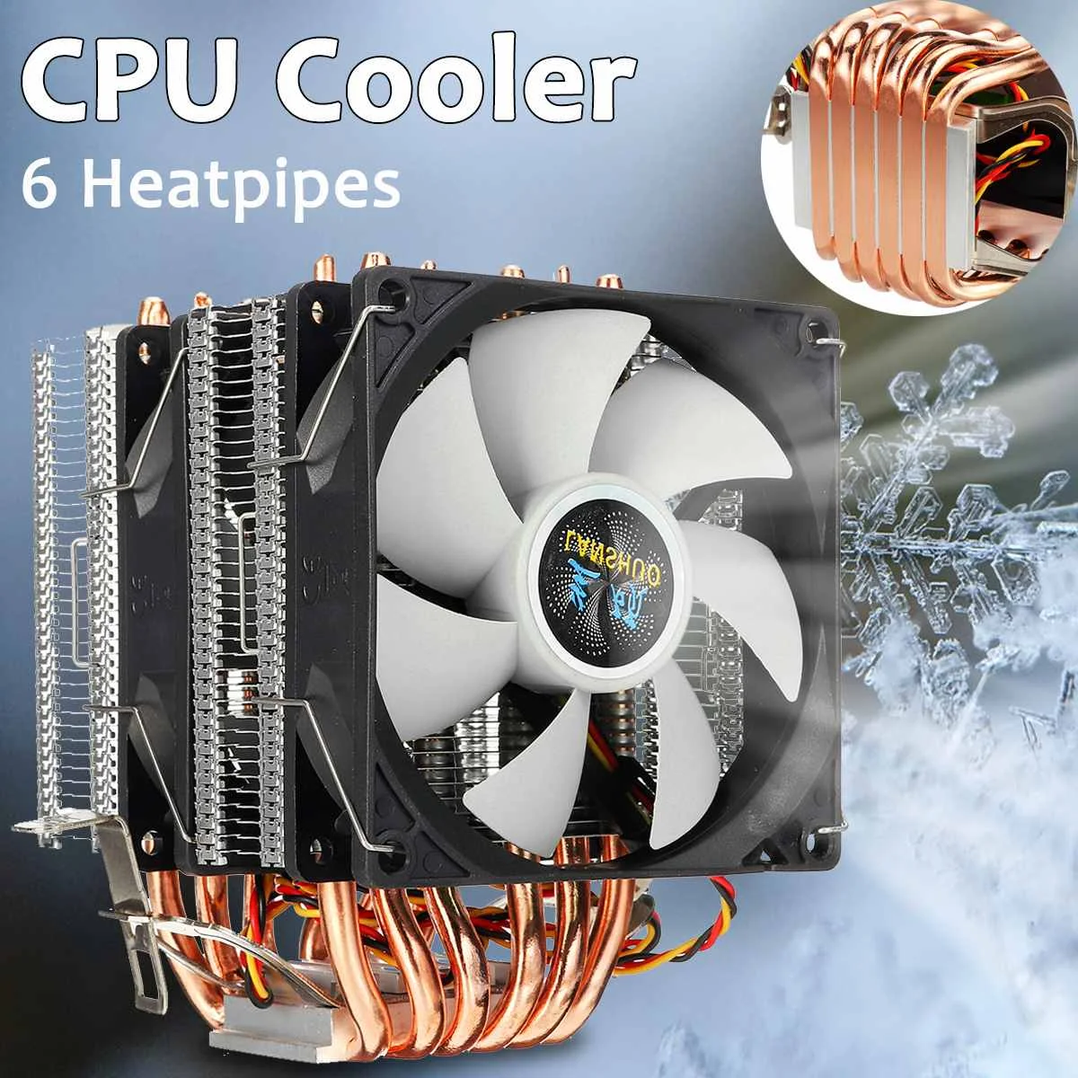 

Кулер для процессора AMD, двухсторонний вентилятор с 6 тепловыми трубками, тихий, вентилятор охлаждения, радиатор для LGA 1150/1151/1155/1156/1366/775