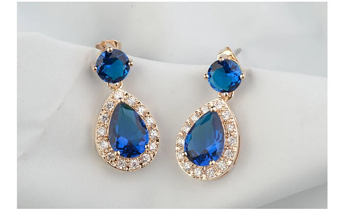 

Rose Gold Color Top Quality Blue Cubic Zirconia Necklace/Earrings Bridal Jewelry Sets For Women Party