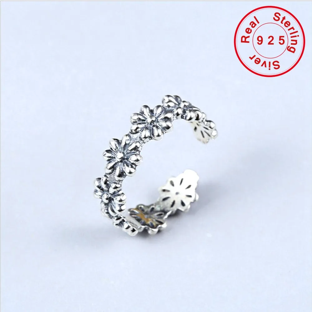 Женское кольцо из серебра 100% пробы с черным цветком | Украшения и аксессуары