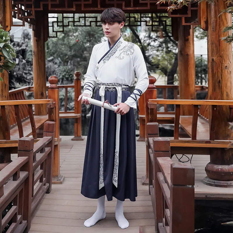 Оригинальный китайский стиль Улучшенная Hanfu юбка с перекрестной юбкой мужской Wu