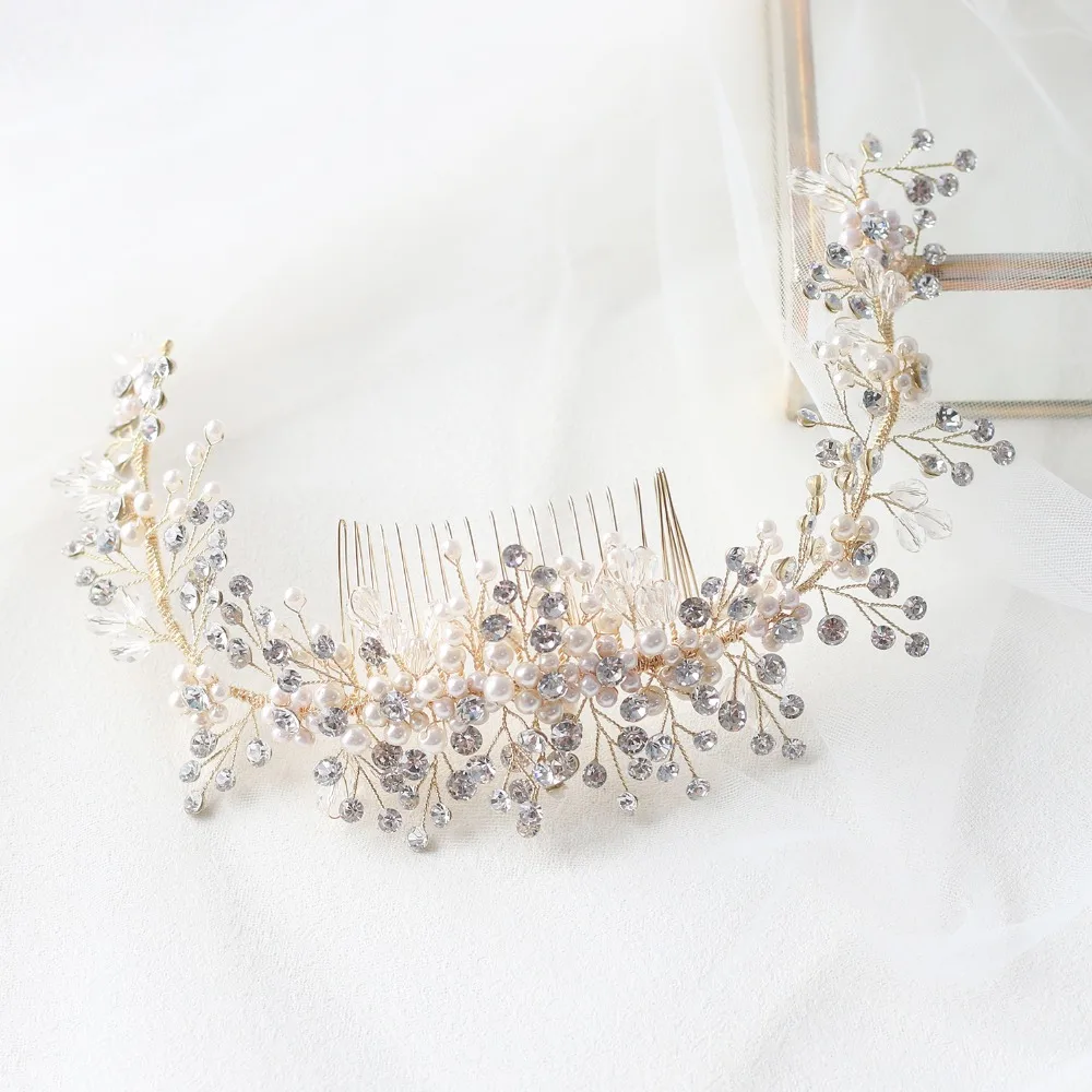 Женский свадебный гребешок для волос ASNORA золотистый гребень с кристаллами и