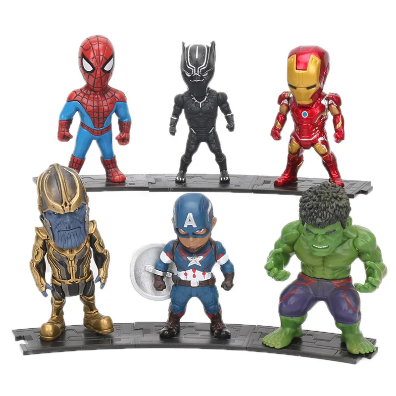 Игрушки Marvel, экшен-фигурки из ПВХ, герои фильма «Мстители: Война бесконечности» — Танос, Железный человек, Человек-паук, Капитан Америка, Халк, Чёрная пантера, 8–10 см, 6 шт./набор - Цвет: old thanos set