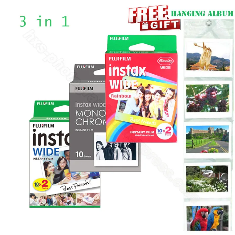 3 in 1 wide Подлинная Fujifilm Instax Wide фильм монохромный/белый/Радуга для Fuji мгновенный Polaroid Instax широкоугольный фотоаппарат 300/200/210/100/500AF - Цвет: 3 in 1 wide