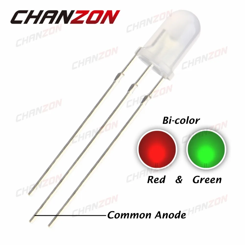 100 шт. LED 5 мм диод зеленый и красный общий анодный свет диффузный двухцветный 20 мА