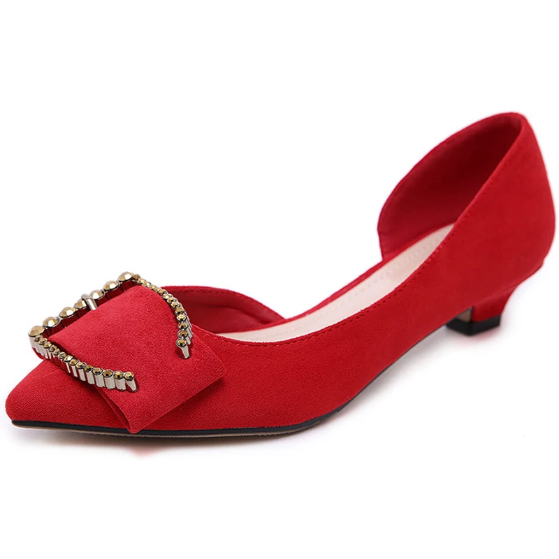 2020 Women Shoes Low-heeled Pointed Toe Pumps Summer New D'orsay Flock Faux Rhinestone Evening Slip-on heel XWD7605 | Обувь