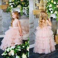 new coming tiered tulle princess dress ankle length sleeveless custom made kids prom dress ruffles long pageant gowns vestidos