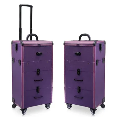 Purple Женский Большой Вместительный многослойный косметический Чехол, набор инструментов для визажиста, коробка для инструментов для макияжа ногтей, красивый чехол на колесиках для тату, багаж - Цвет: Purple