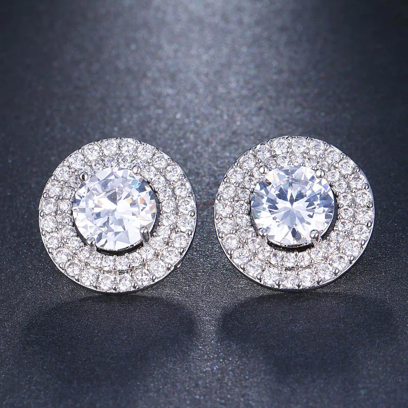 White Gold Новые зеленые круглые серьги-гвоздики с кубическим цирконием для женщин, ювелирные изделия из друзы, серьги-гвоздики белого и синего цвета, серьги для невесты, серьги AE561 - Окраска металла: White Gold