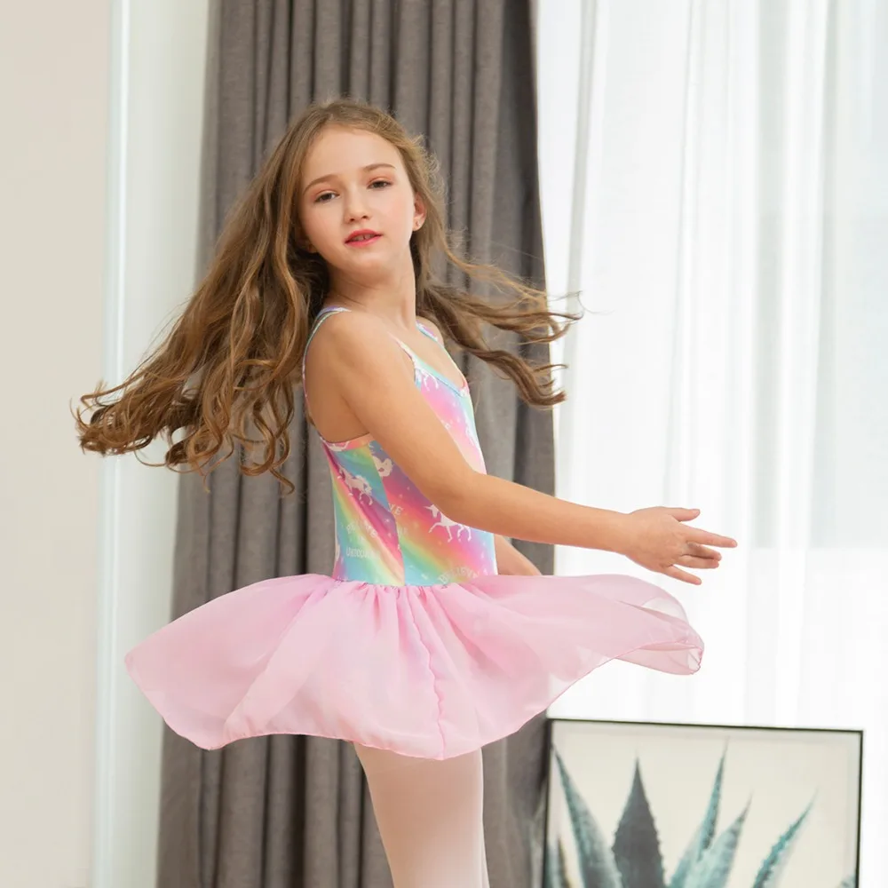Girl Rainbow Unicorn Sleeveless Girls Dress for Dance Ballet Costumes Kids Ballerina Bodysuit Dancewear Children's Clothing | Детская