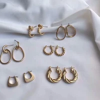 mengjiqiao 2019 punk simple design matte metal hoop earrings for women statement jewelry irregular circle brincos jewelry