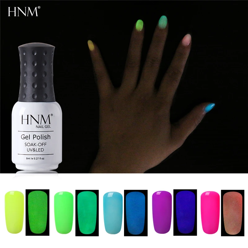 Люминесцентный УФ гель для ногтей HNM 8 мл лак Lucky ночная подсветка в темноте
