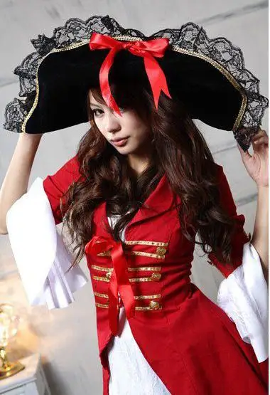 

Red Cotton Pirate Costume Women Adult Halloween Carnival Costumes Fantasia Fancy Dress Caribbean Pirates Costume