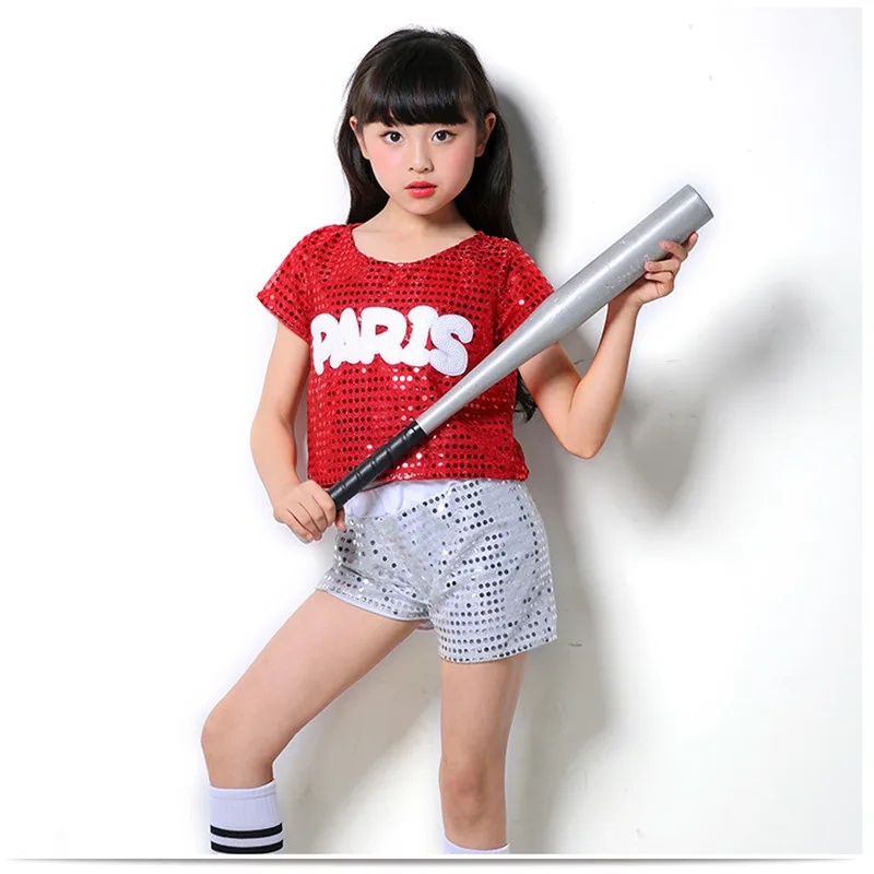 Танцевальный костюм для девочек с блестками и буквенным принтом в стиле хип-хоп