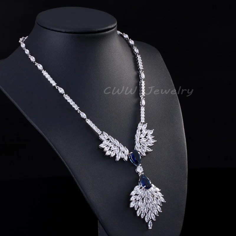 High Quality Green Zirconia Rhinestone Fashion Jewellery Wedding Jewelry Sets Long Crystal Drop Bridal Necklace And Earring T234|jewellery