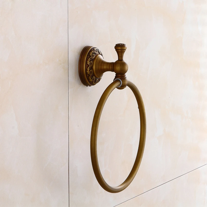 

Wall-Mounted Round Antique Brass Color Towel Ring New Bathroom Towel Holder Towel Rack for Bathroom Accessories