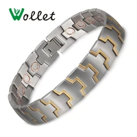 wollet jewelry stainless steel magnetic bracelet for men silver and gold color all magnets health care healing copper