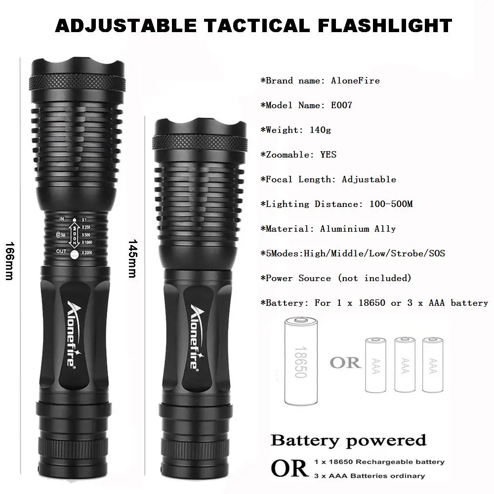 Фонарик AloneFire E007 CREE XP L V6 T6 светодиодный рабочий зум фонарь светильник лампа для