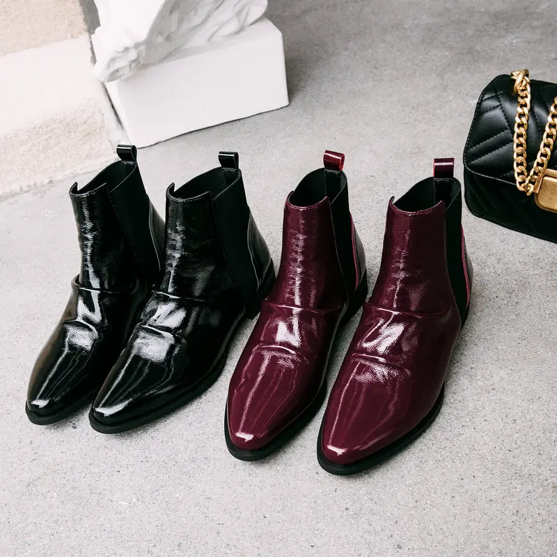 Genuine Leather Ankle Boots for Women Round toe Slip On Spring Autumn Cowboy Low Heels Gothic Platform Shoes Botines Mujer | Обувь