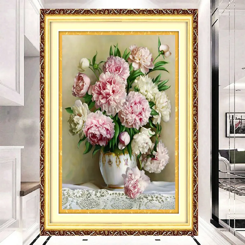 

SHANSHIYOUPIN5D DIY Diamond Painting Cross Stitch Diamond Embroidery Peony Flowers Diamond Mosaic Home Decoration Craft 40X30cm