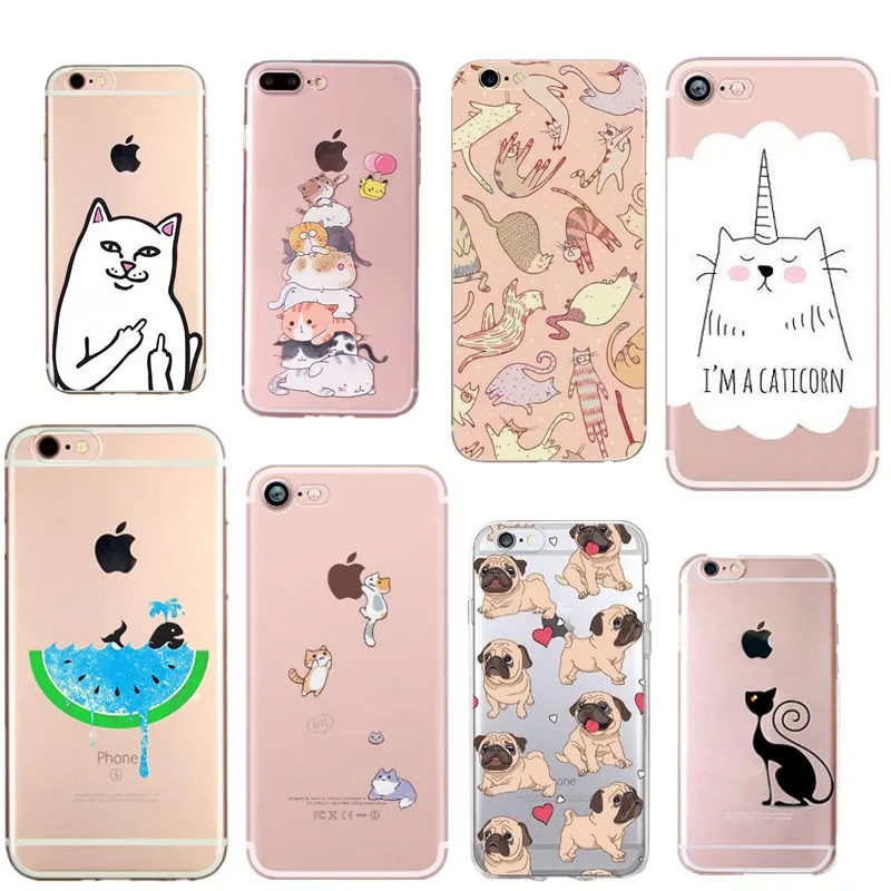 Case For iphone 6 6S 7 8 Plus Coque Transparent Animal Soft TPU French Bulldog Cover 5 5S SE X Accessories |