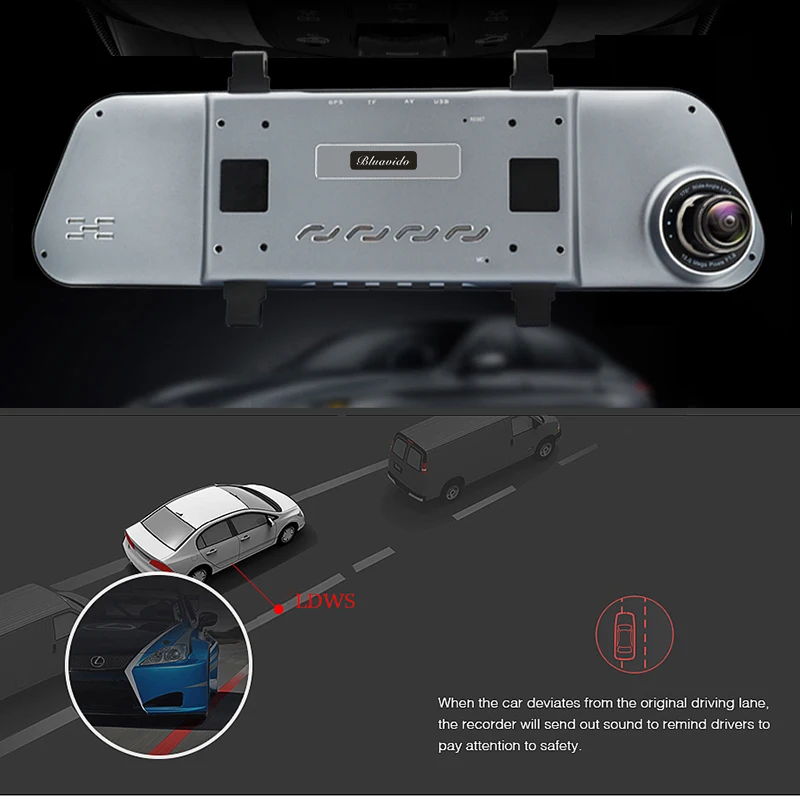 Bluavido 5 дюймов Сенсорная Автомобильная камера зеркало заднего вида DVR Full HD 1296P