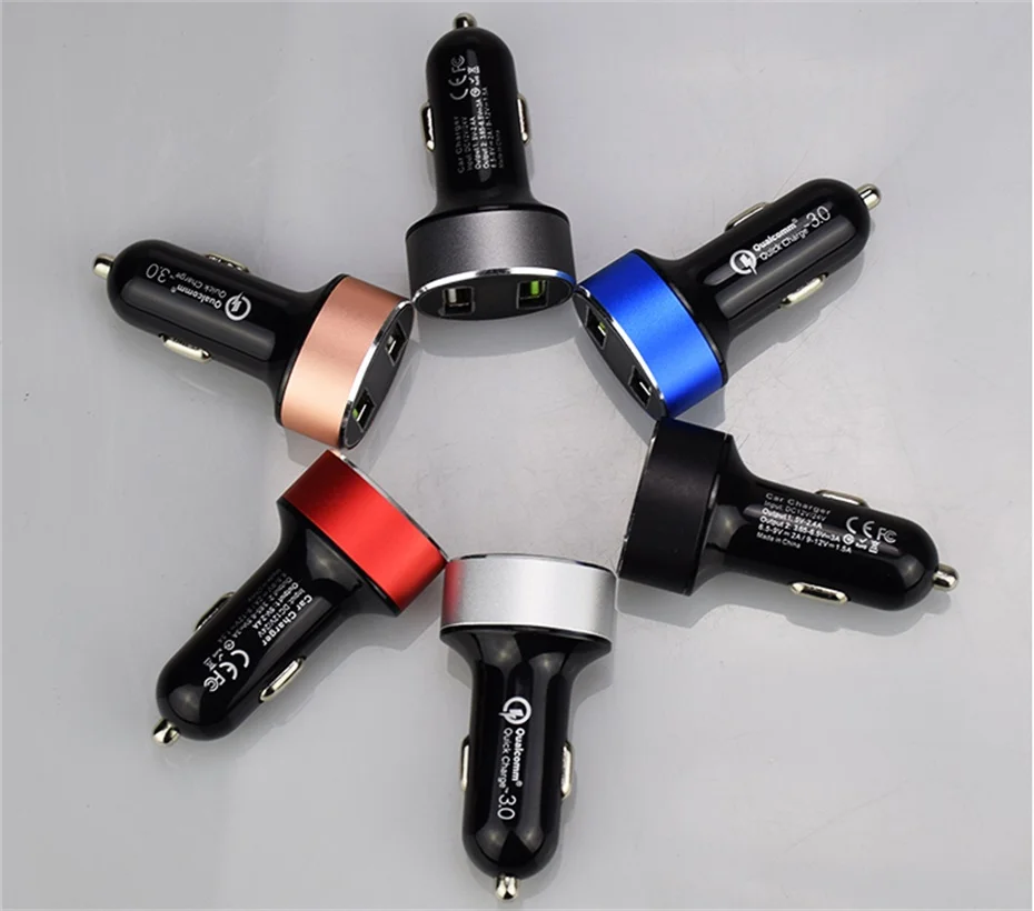

50 pcs/lot Universal Dual USB Car Charger Quick Charge QC3.0 3.1A Aluminum Digital LED Voltage Display Voltmeter Visture H146