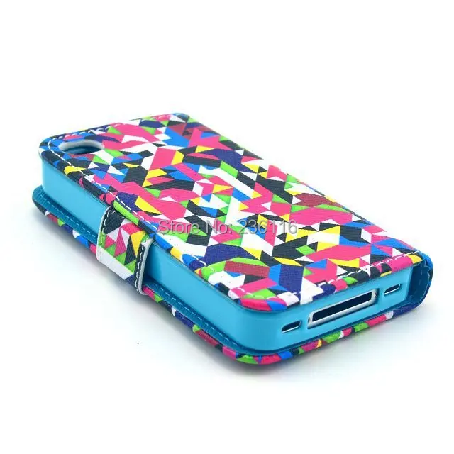 Diamond Puzzle Pattern PU Leather Case with Stand Cover for Apple iPhone 4 4S Shell |